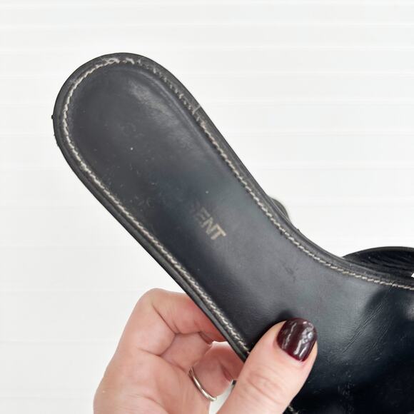 Saint Laurent Tribute Sandal Flat Mules Black Slides Smooth Leather - Picture 2 of 9